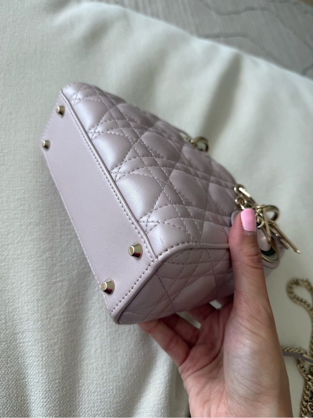 METALLIC PINK CHRISTIAN DIOR LADY DIOR MINI BAG WITH CHAIN STRAP - Picture 3 of 16